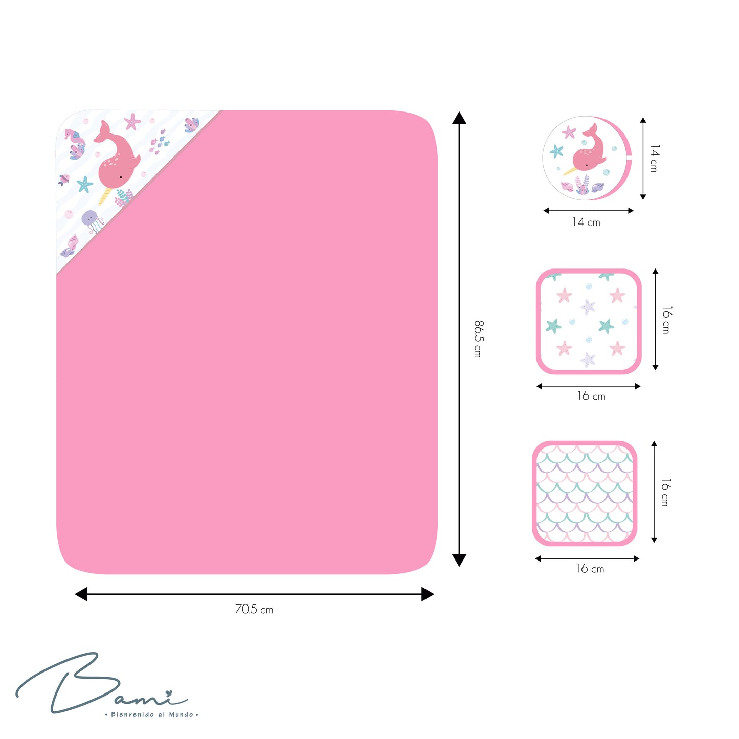 Set de baño toalla con capucha 2 toallas faciales y esponja