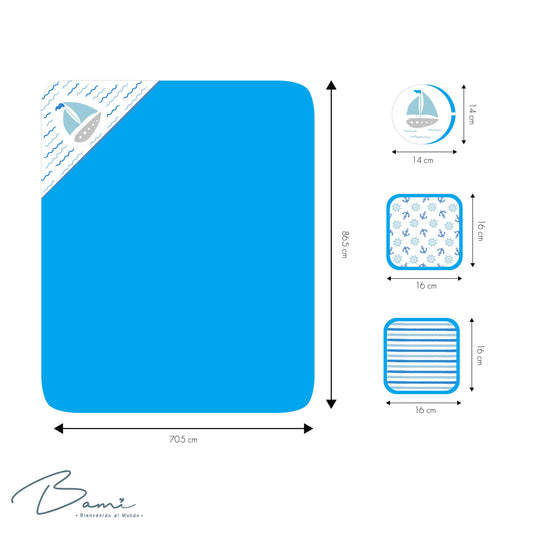 Set de baño toalla con capucha 2 toallas faciales y esponja