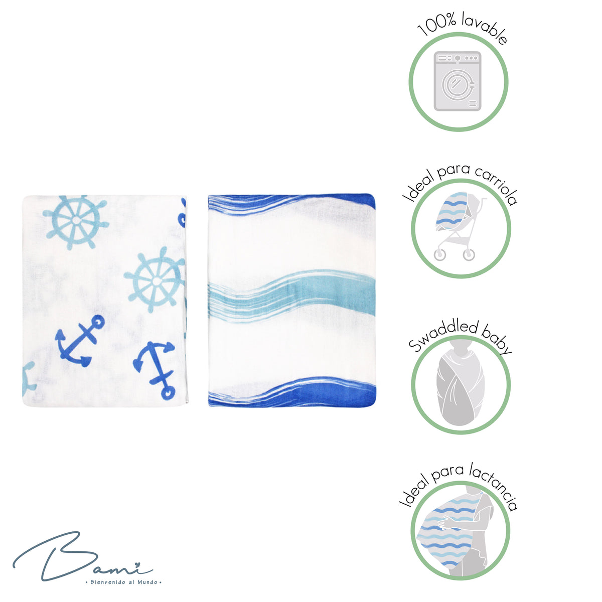 Set 2 Frazadas de Muselina Velero y Olas