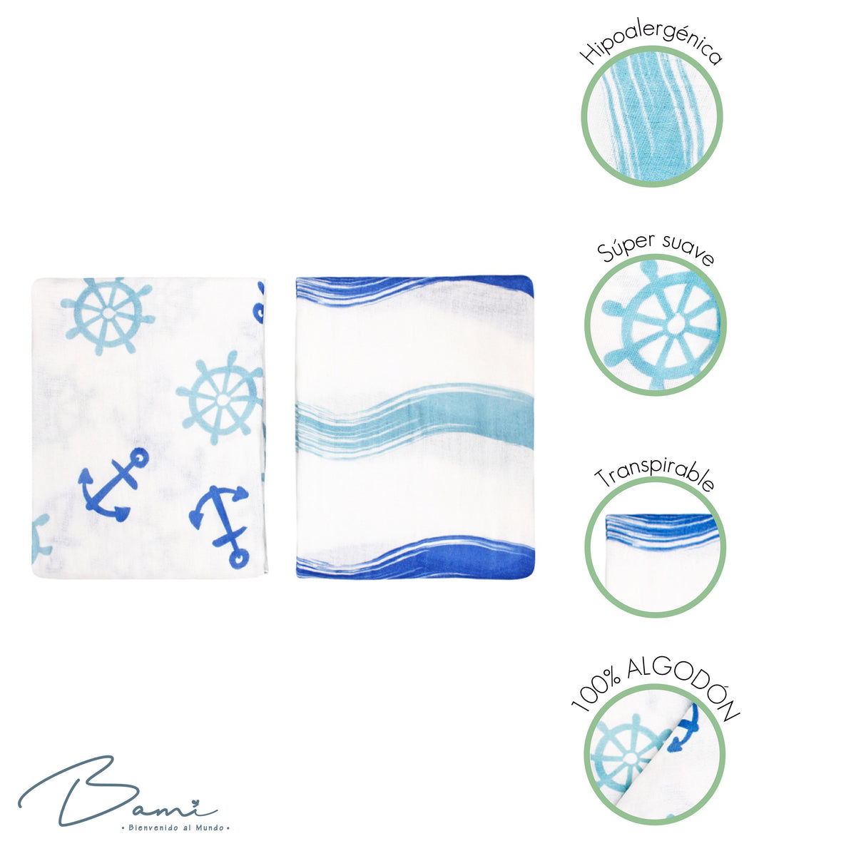 Set 2 Frazadas de Muselina Velero y Olas