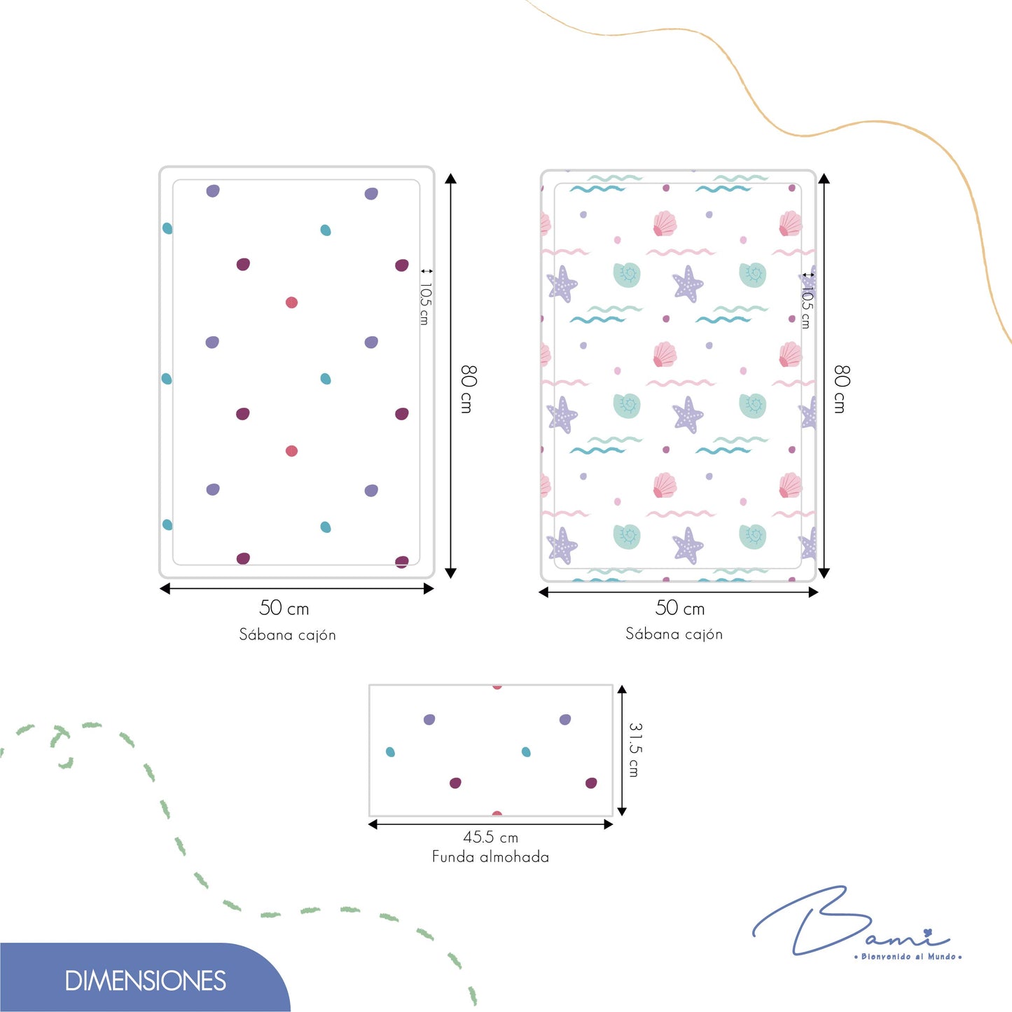 Juego de Sábanas para Colecho Algodón Conchas 50x80 cm
