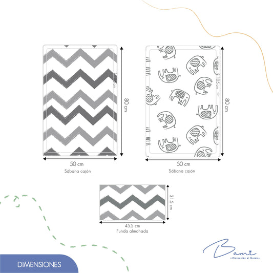 Juego de Sábanas para Colecho Algodón Elefantes 50x80 cm
