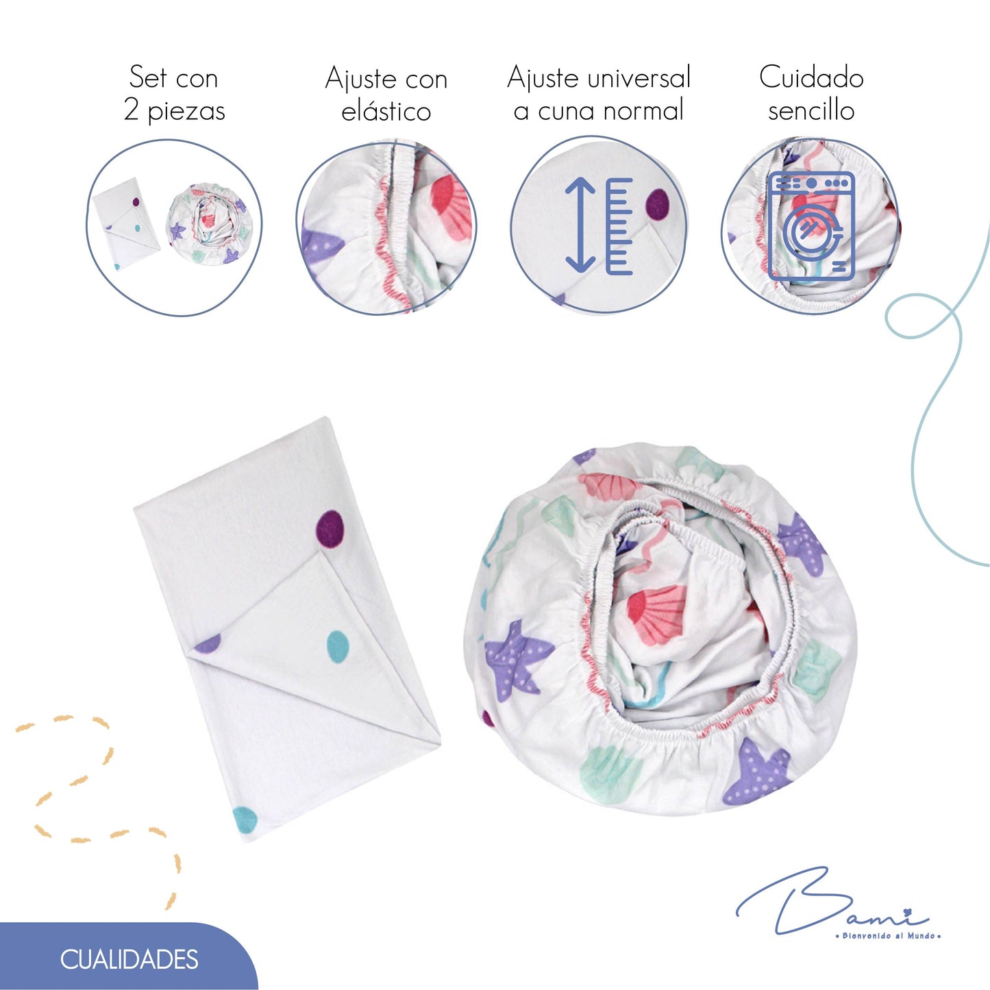 Juego de Sábanas para Cuna Algodón Conchas 70x130 cm