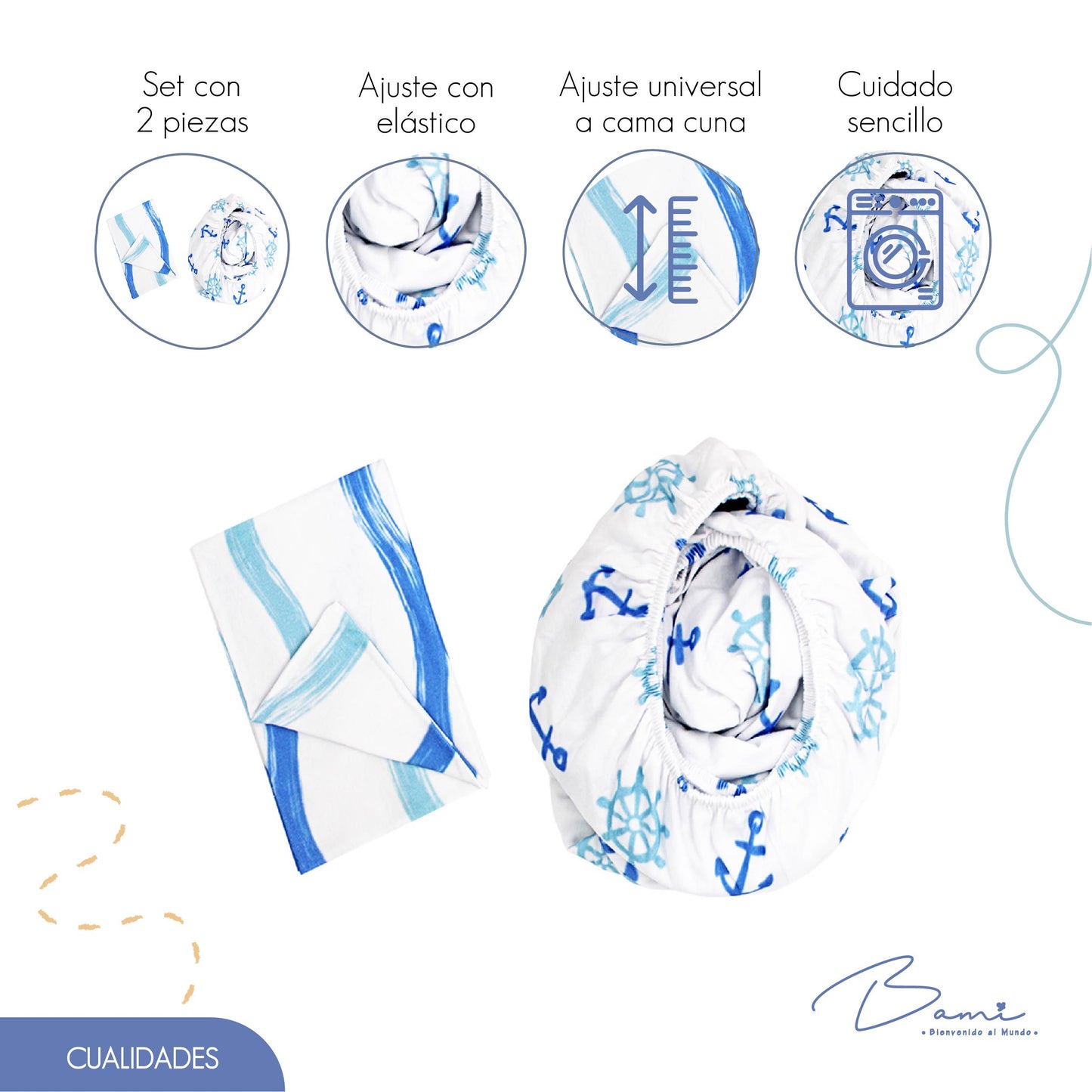 Juego de Sábanas para Cama Cuna Algodón Anclas 95x140 cm