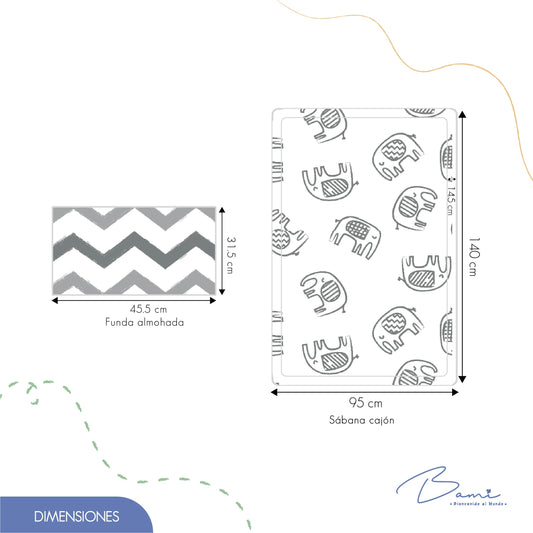 Juego de Sábanas para Cama Cuna Algodón Elefantes 95x140 cm