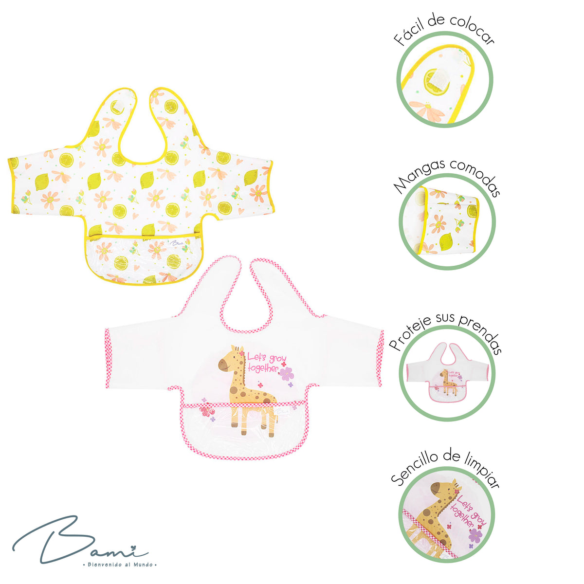 Set 2 Baberos Impermeables con Mangas Limones y Jirafa