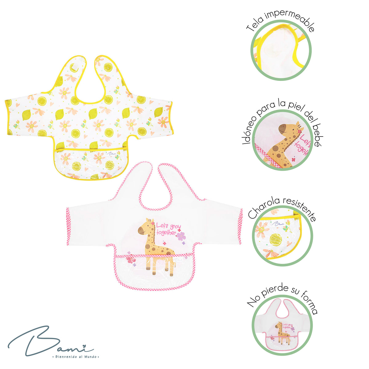Set 2 Baberos Impermeables con Mangas Limones y Jirafa