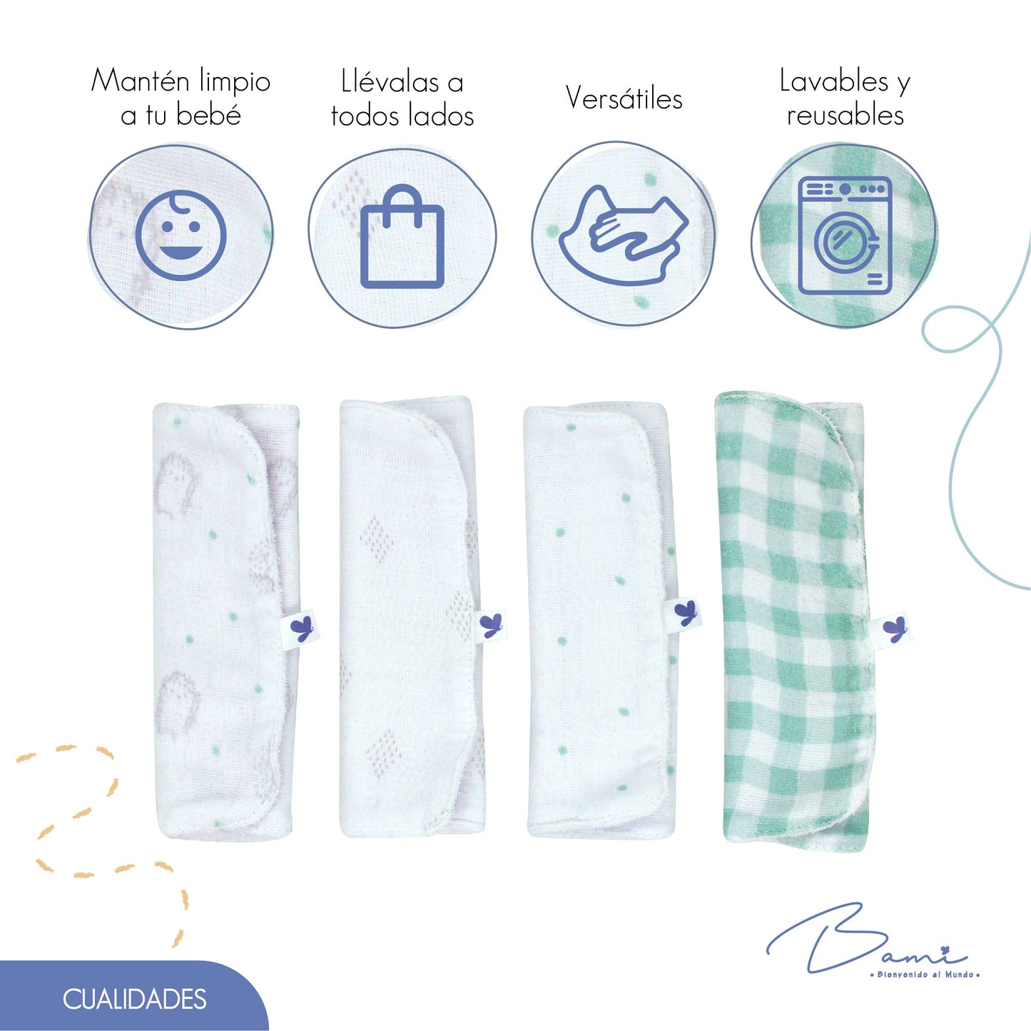 Set 4 Toallitas Faciales de Muselina Erizos