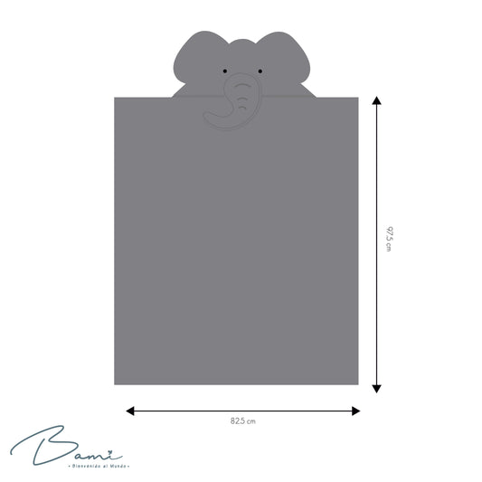 Toalla con Capucha 3D Elefante Gris