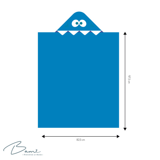 Toalla con Capucha 3D Tiburón Azul