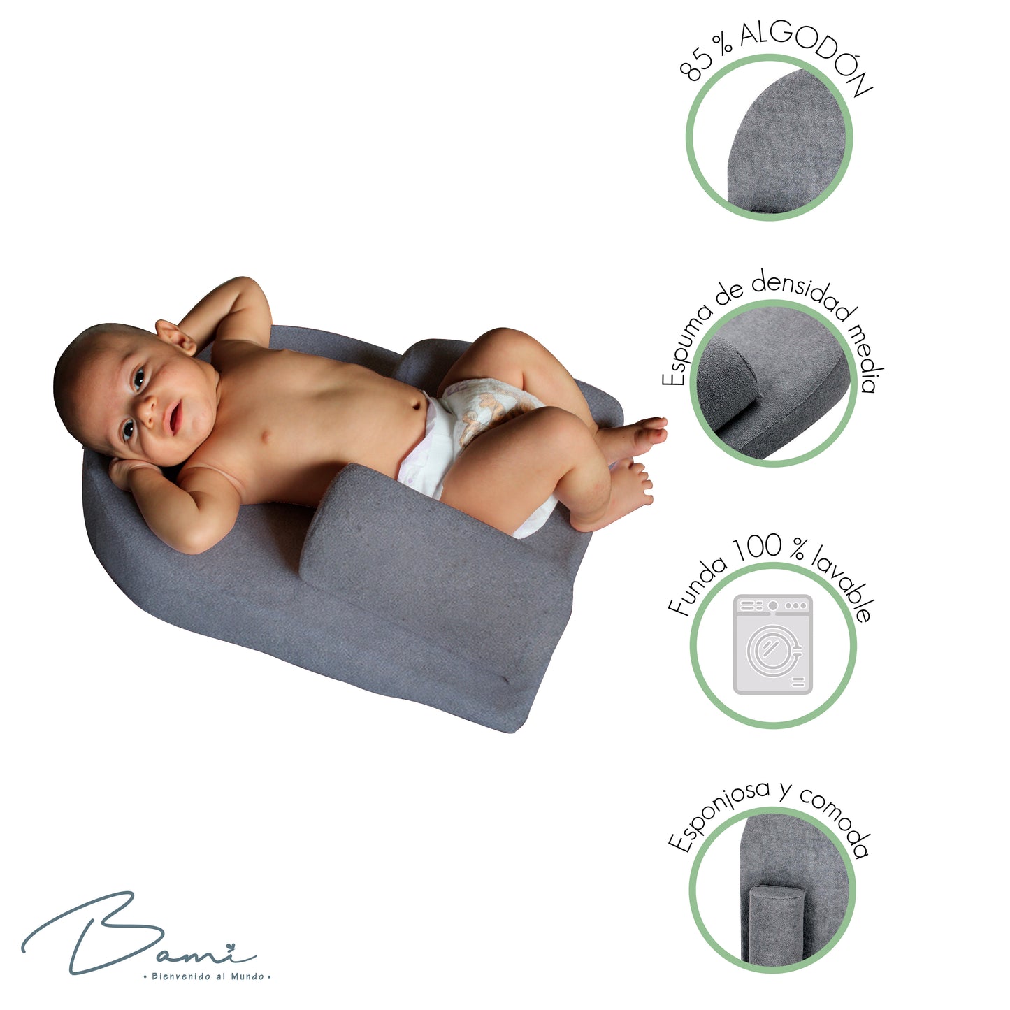 Duerme Seguro Cojín Antireflujo Gris