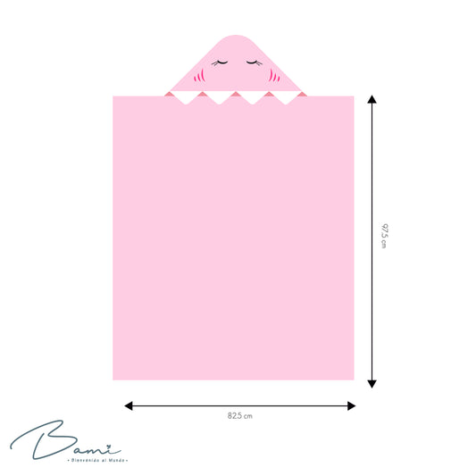 Toalla con Capucha 3D Tiburón Rosa