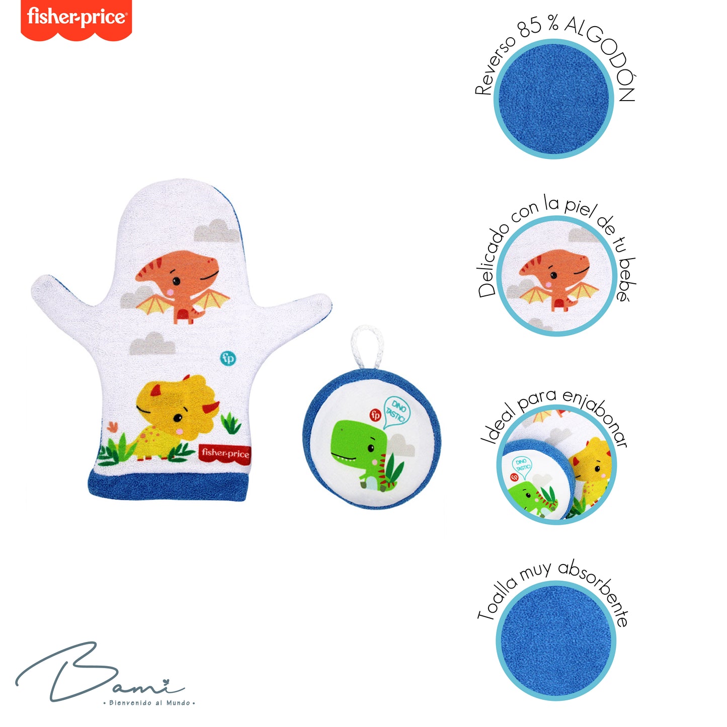 Kit de baño (Manopla y Esponja) Dinosaurios