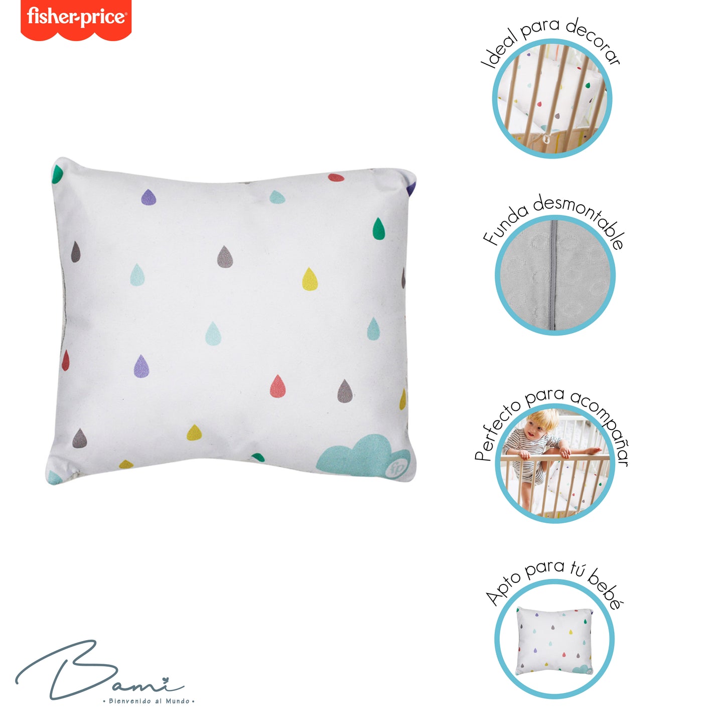 Fisher Price Cojin Almohada decorativa rectangular gotas
