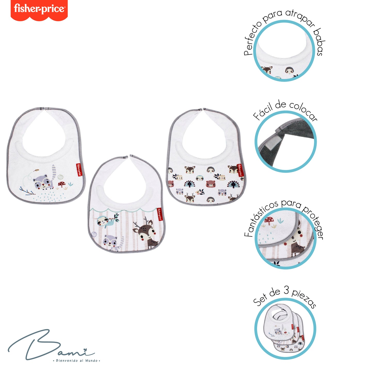Fisher price set de 3 baberos atrapababitas