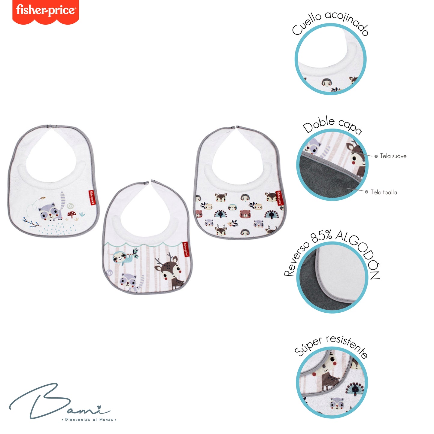 Fisher price set de 3 baberos atrapababitas