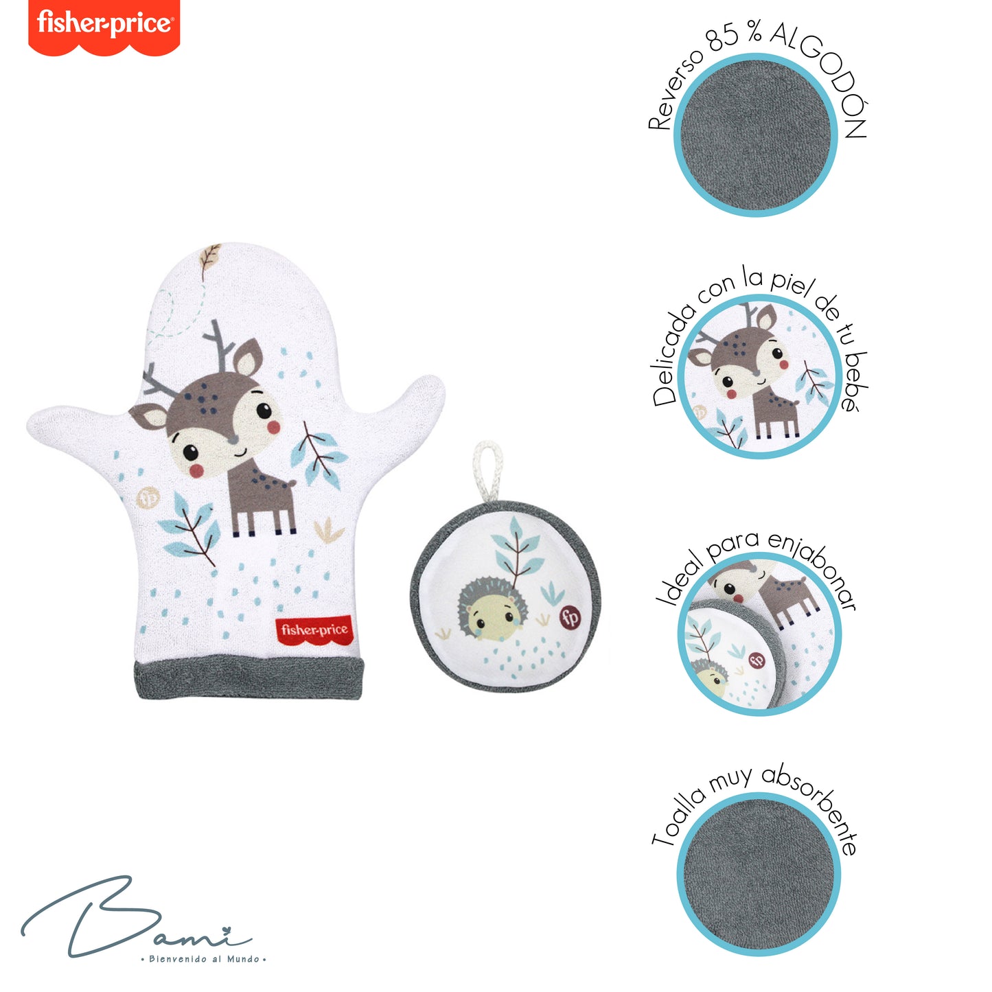 Kit de baño (Manopla y Esponja) Animales del Bosque