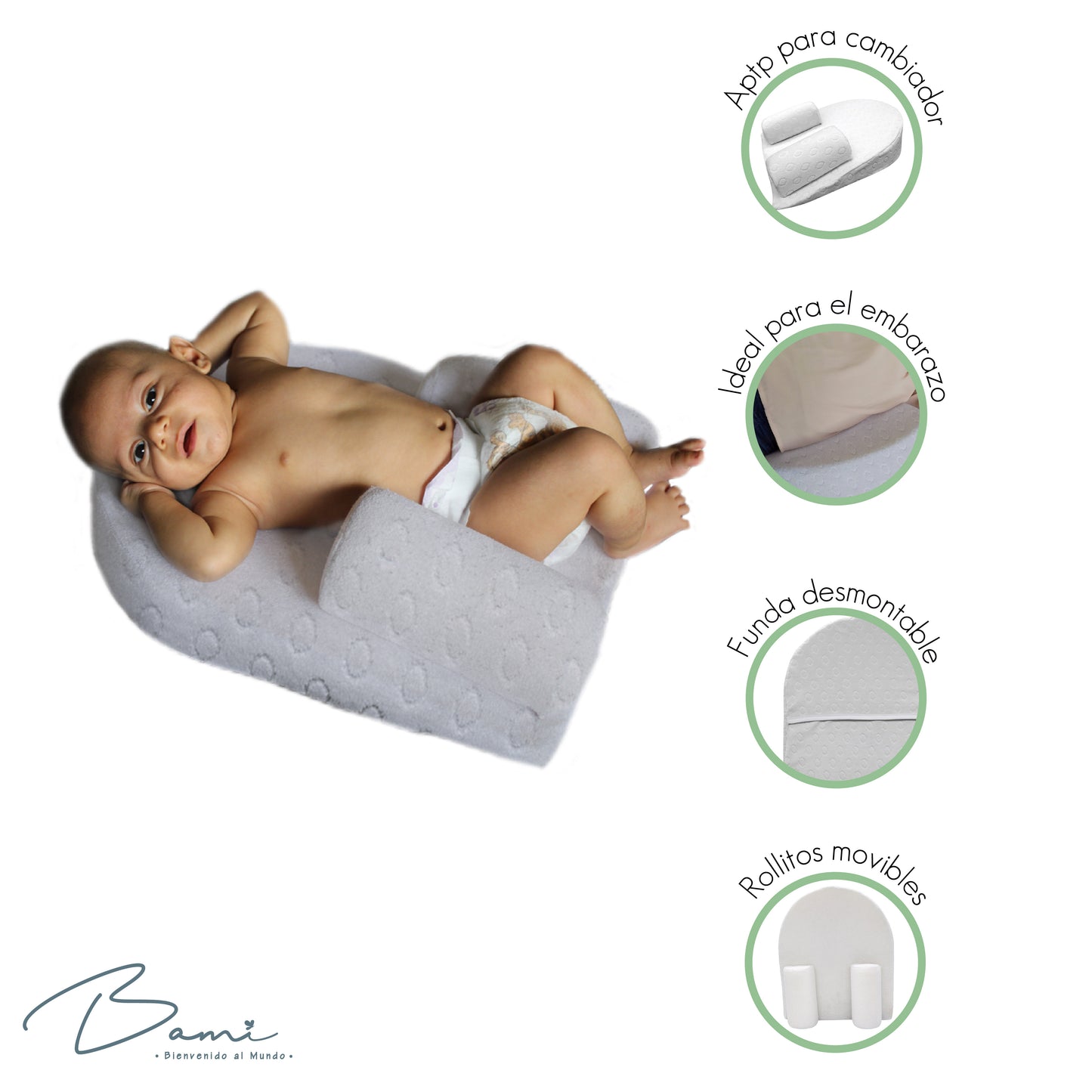 Duerme Seguro Cojín Antireflujo Velour Gris