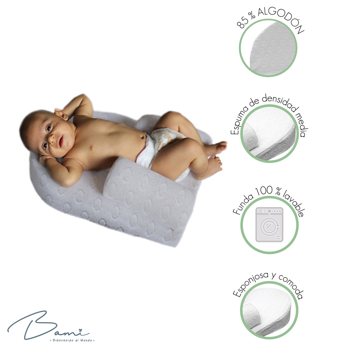 Duerme Seguro Cojín Antireflujo Velour Gris