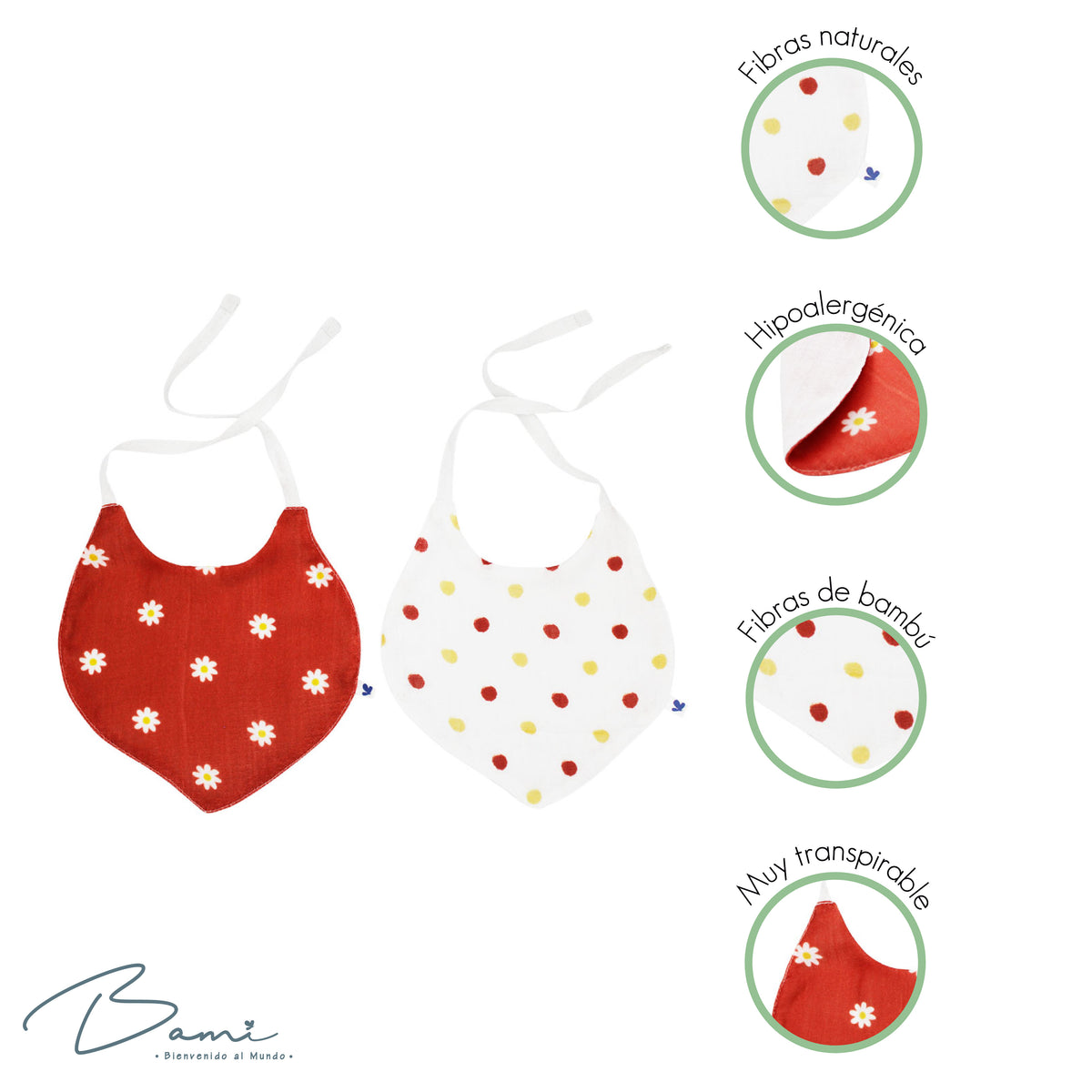 Set 2 Baberos Pañoleta de Muselina y Bambú Flores