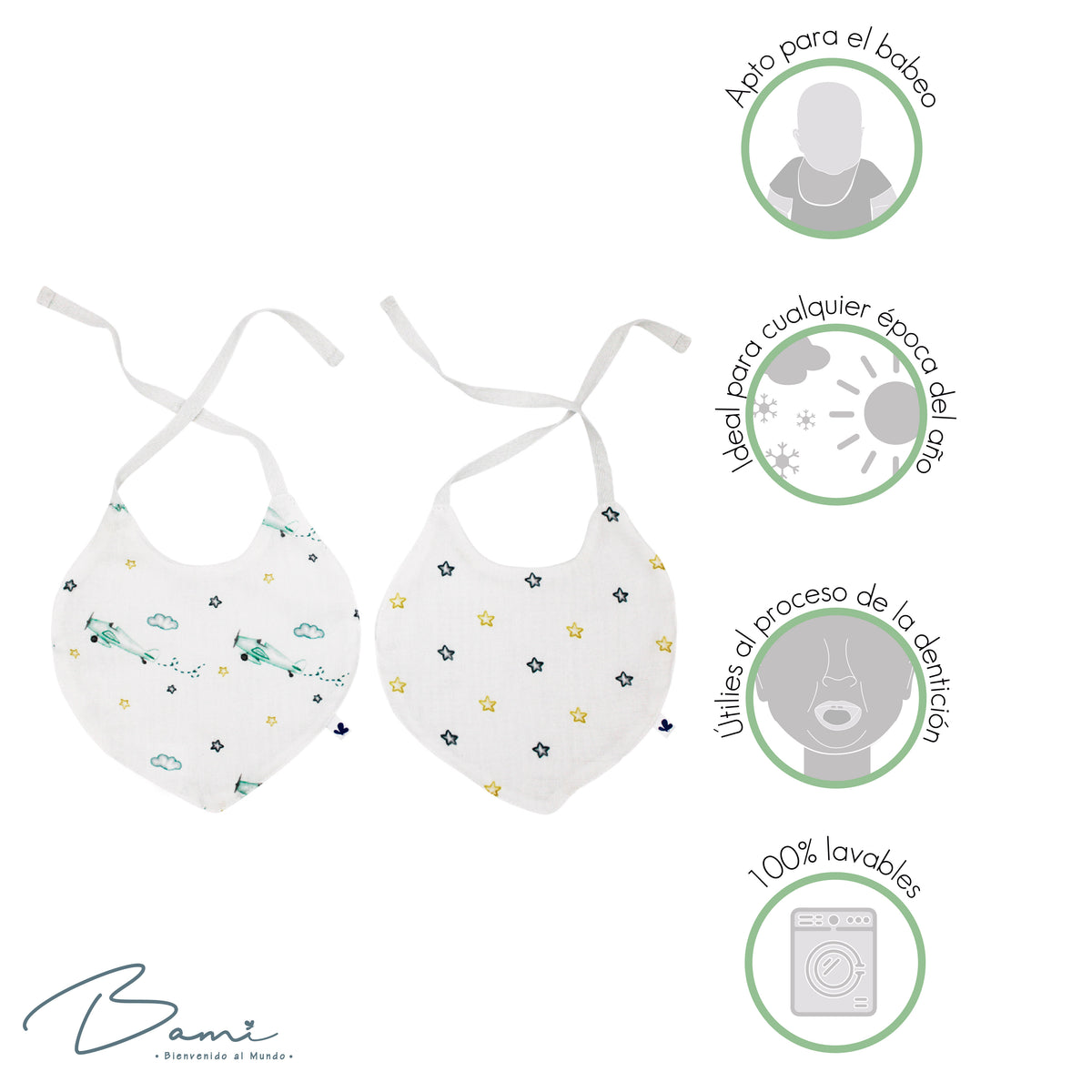 Set 2 Baberos Pañoleta de Muselina y Bambú Aviones