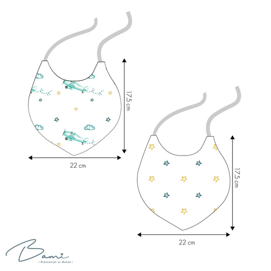 Set 2 Baberos Pañoleta de Muselina y Bambú Aviones