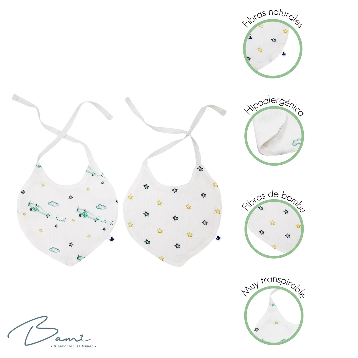 Set 2 Baberos Pañoleta de Muselina y Bambú Aviones