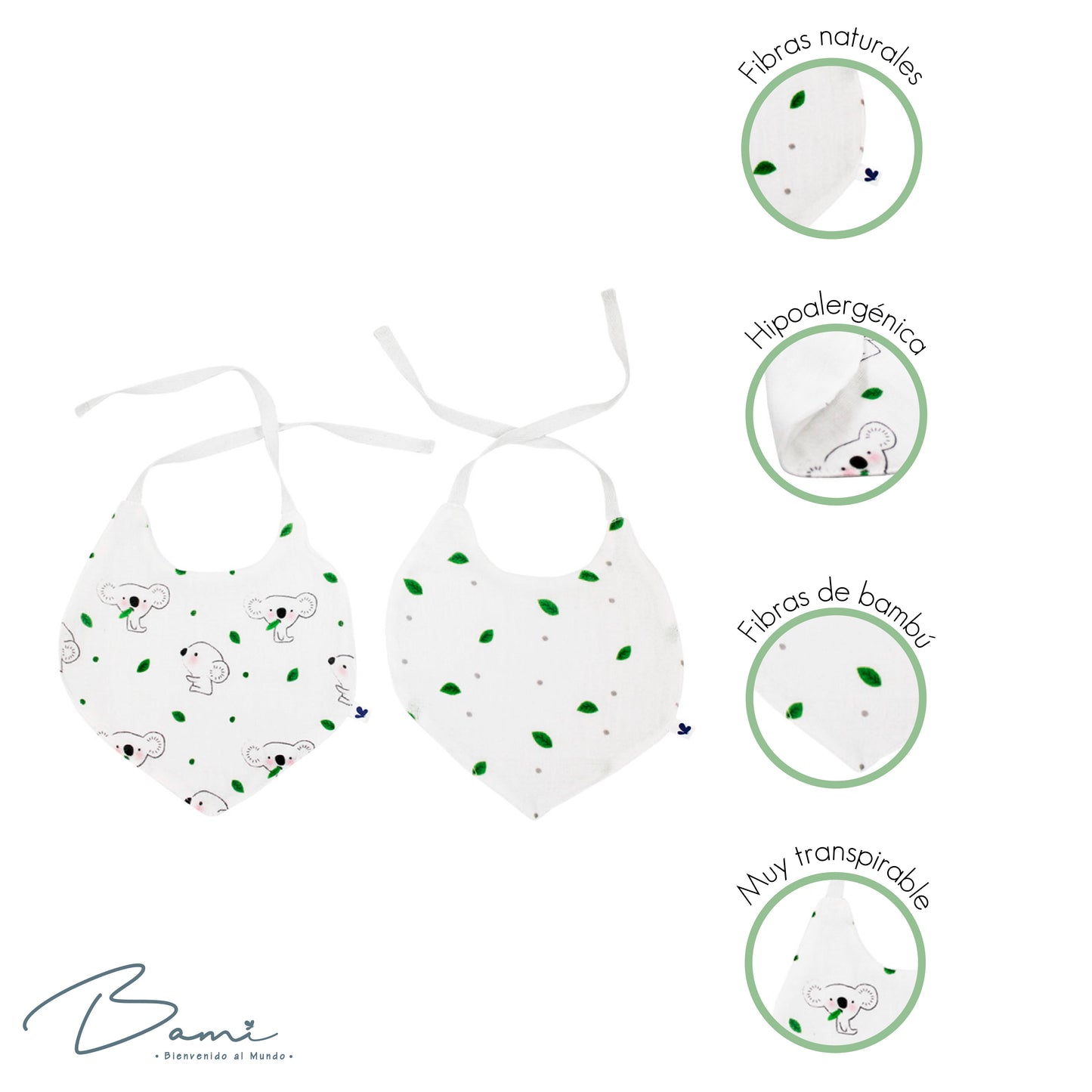 Set 2 Baberos Pañoleta de Muselina y Bambú Koala