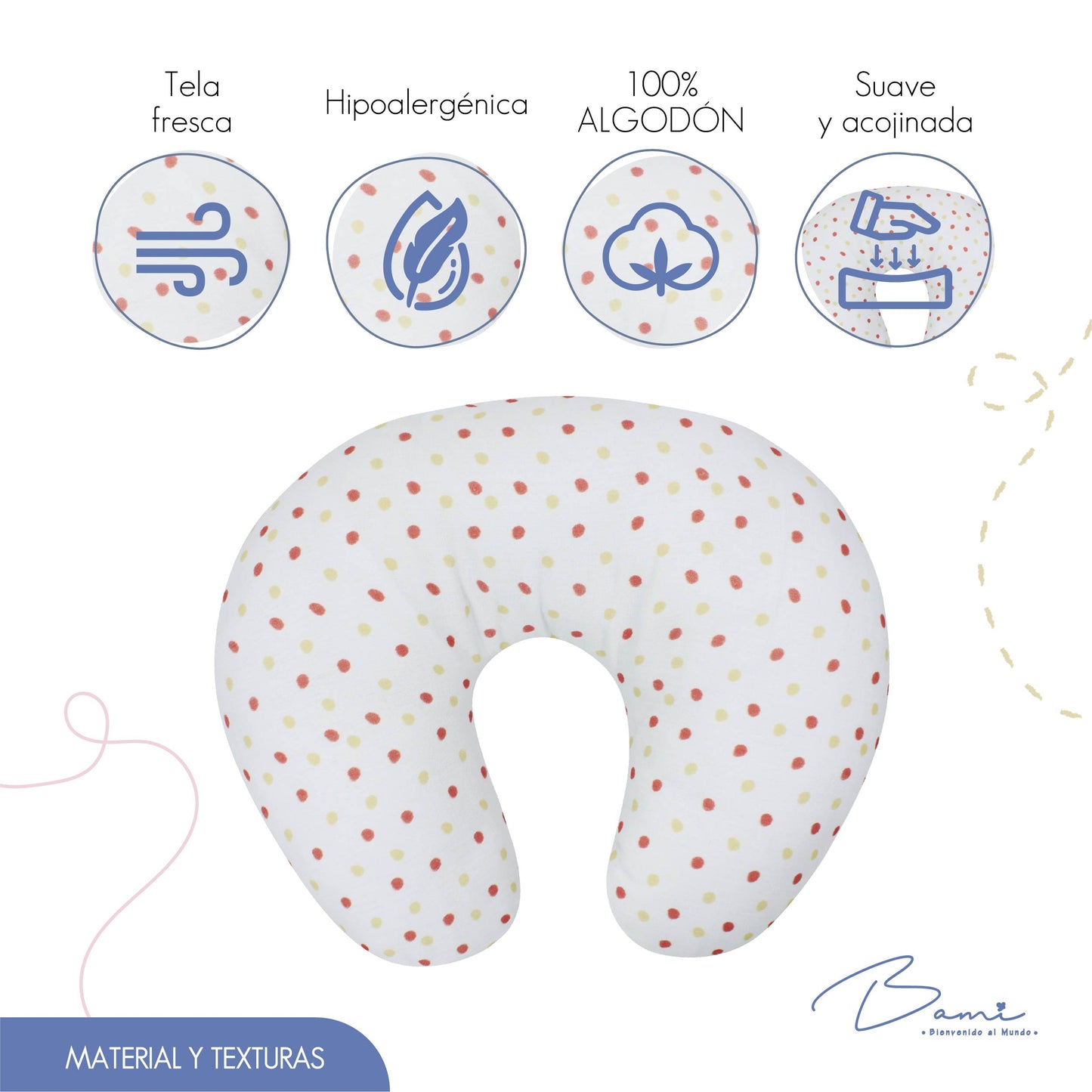 Almohada de Lactancia de Muselina Lunares