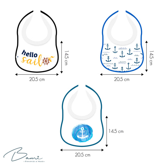 Set 3 Baberos Atrapababitas Anclas