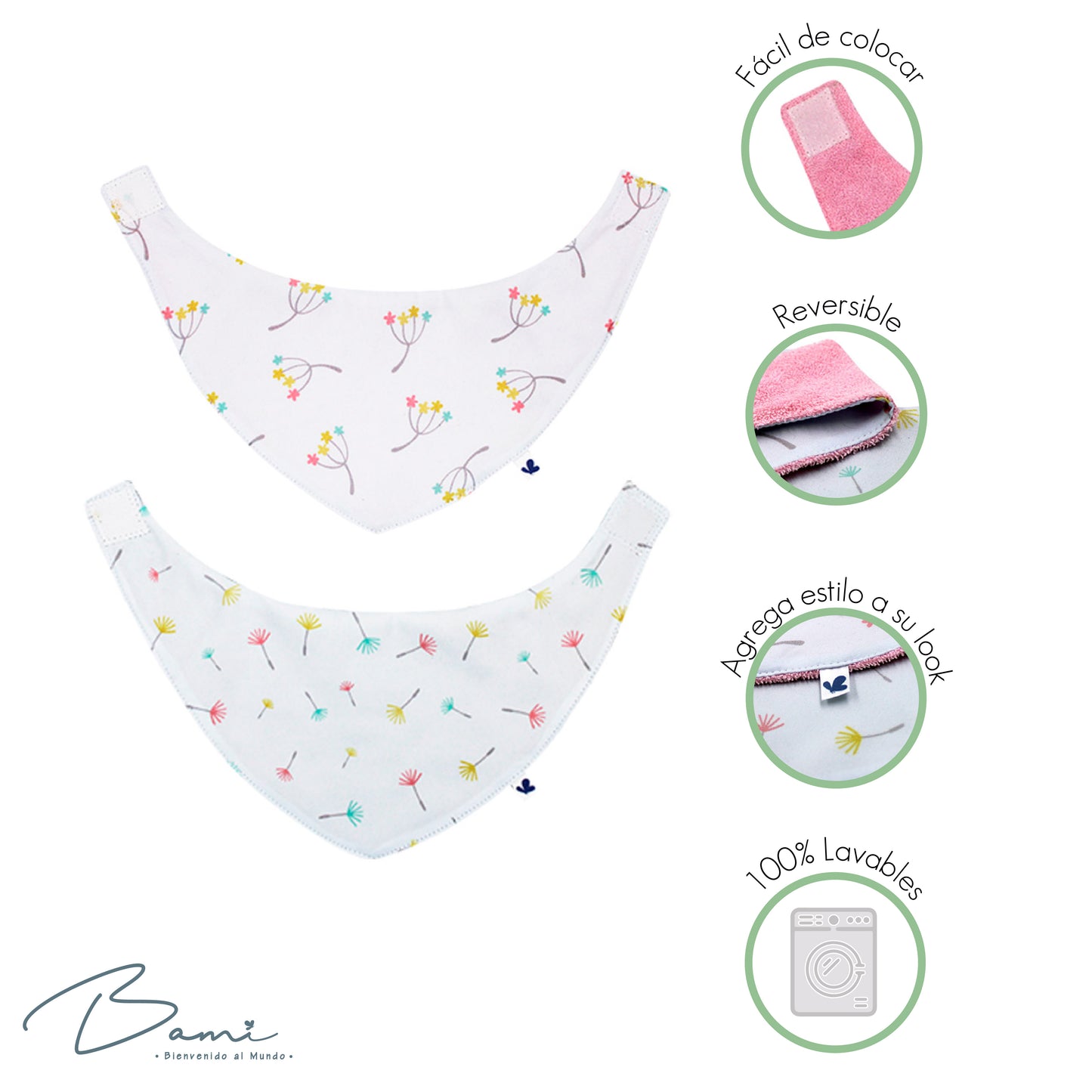 Set 2 Baberos Pañoleta Flores