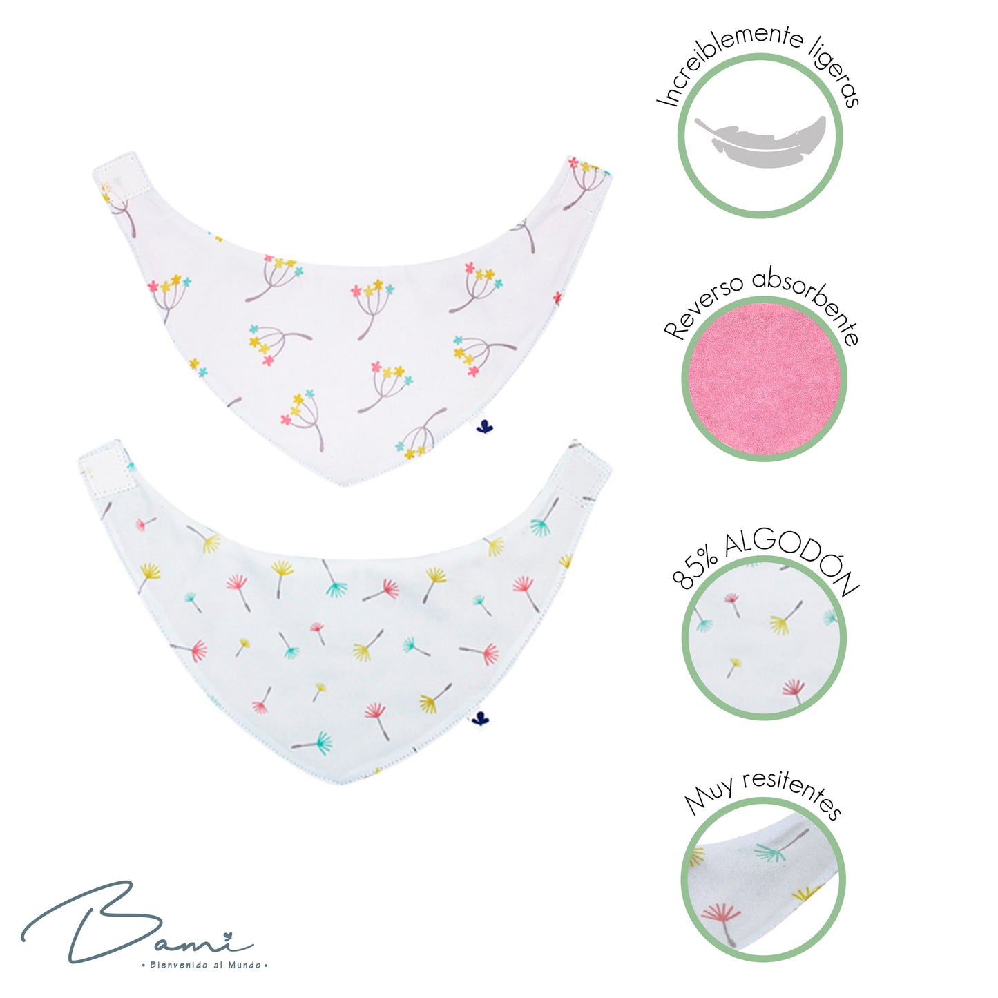 Set 2 Baberos Pañoleta Flores