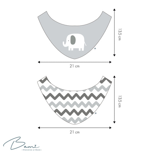 Set 2 Baberos Pañoleta Elefantes