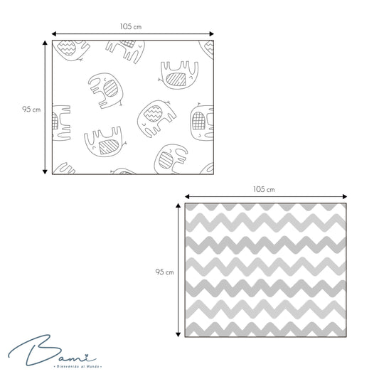 Set 2 Frazadas de Muselina Elefantes y Chevron