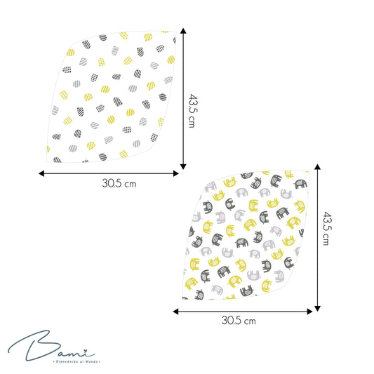 Set 2 Baberos Pañoleta Multiusos Elefantes