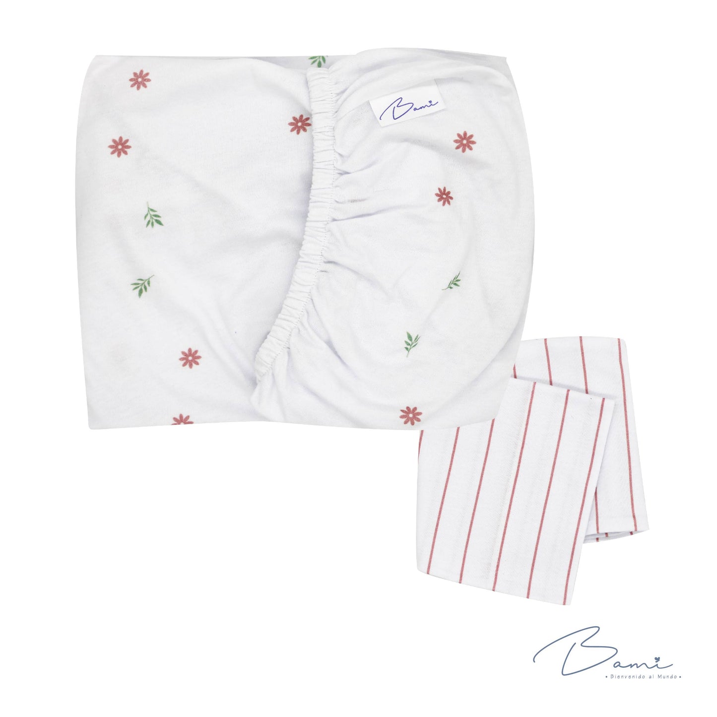 Juego de Sábanas para Cuna Algodón Flores y Rayas 70x130 cm