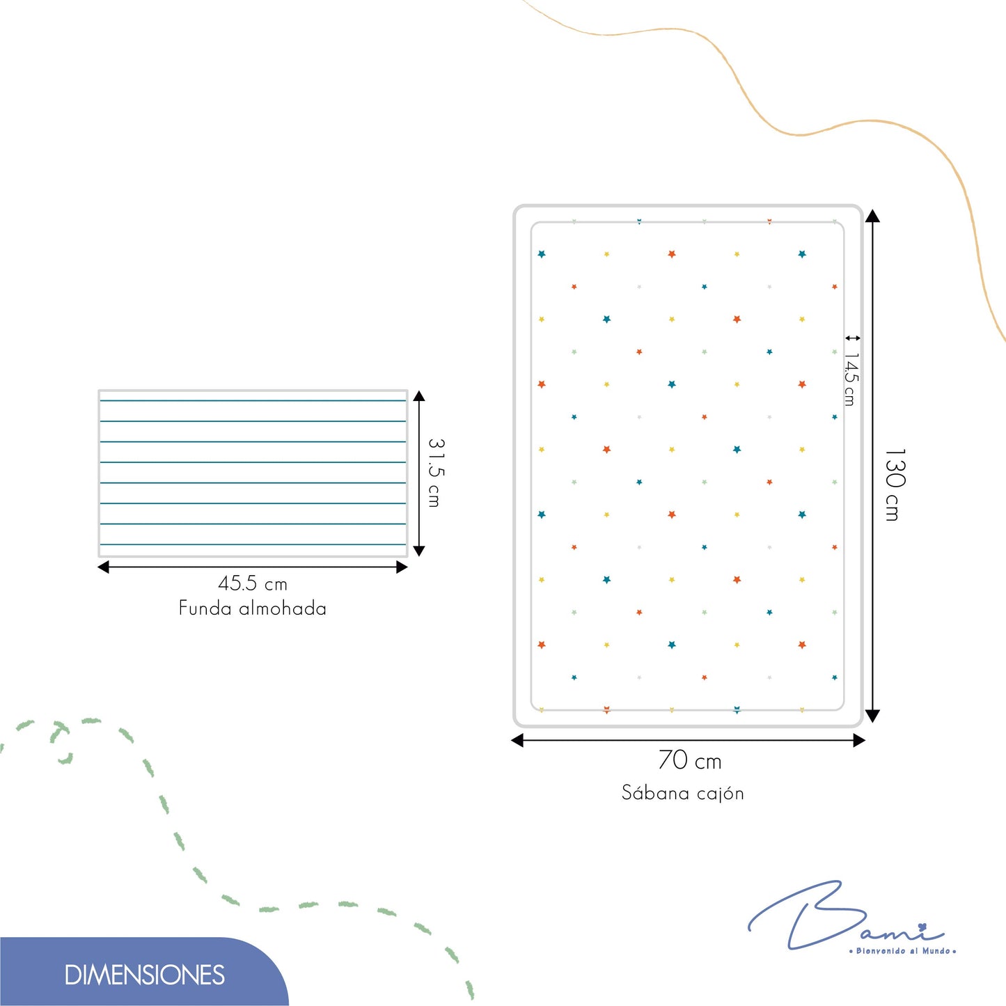 Juego de Sábanas para Cuna Algodón Estrellas y Rayas 70x130 cm