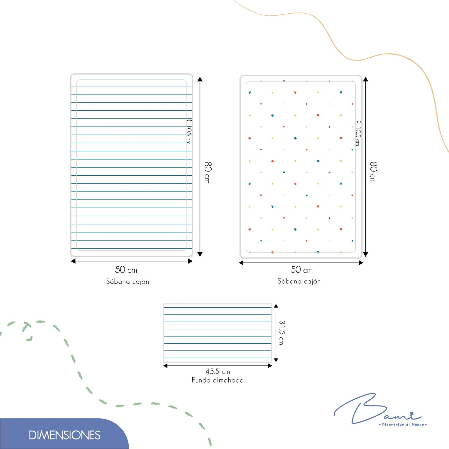 Juego de Sábanas para Colecho Algodón Estrellas y Rayas 50x80 cm (Copia)