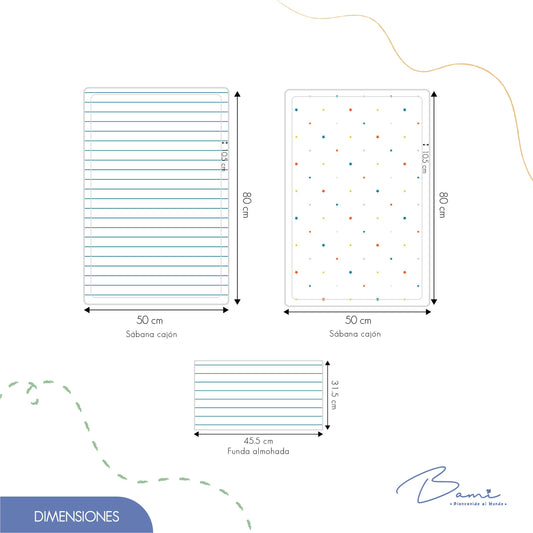 Juego de Sábanas para Colecho Algodón Estrellas y Rayas 50x80 cm