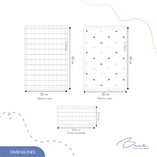 Juego de Sábanas para Colecho Algodón Nubes y Rayas 50x80 cm