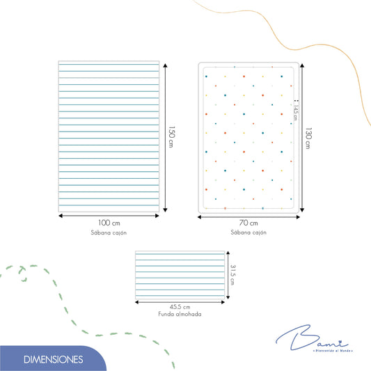 Juego de Sábanas para Cuna Algodón Estrelllas y Rayas 70x130 cm