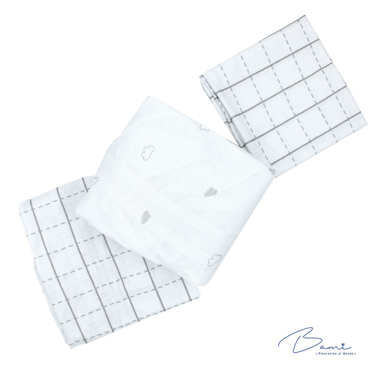 Juego de Sábanas para Cuna Algodón Nubes y Rayas 70x130 cm