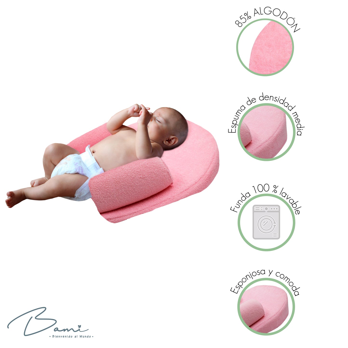 Duerme Seguro Cojín Antireflujo Rosa