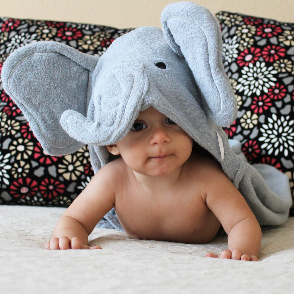 Toalla con Capucha 3D Elefante Gris