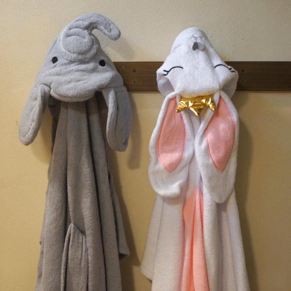 Toalla con Capucha 3D Elefante Gris