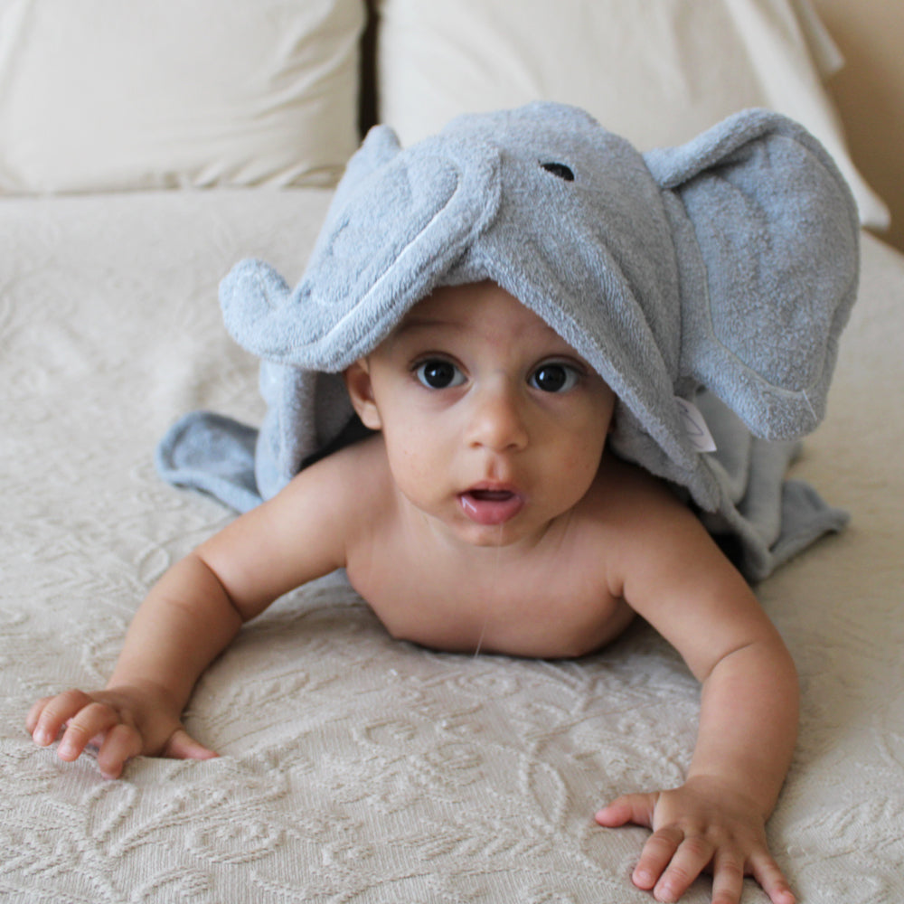 Toalla con Capucha 3D Elefante Gris