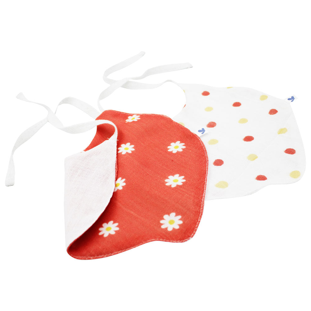 Set 2 Baberos Redondos y 2 Tipo Pañoleta de Muselina y Bambú Flores y Puntos