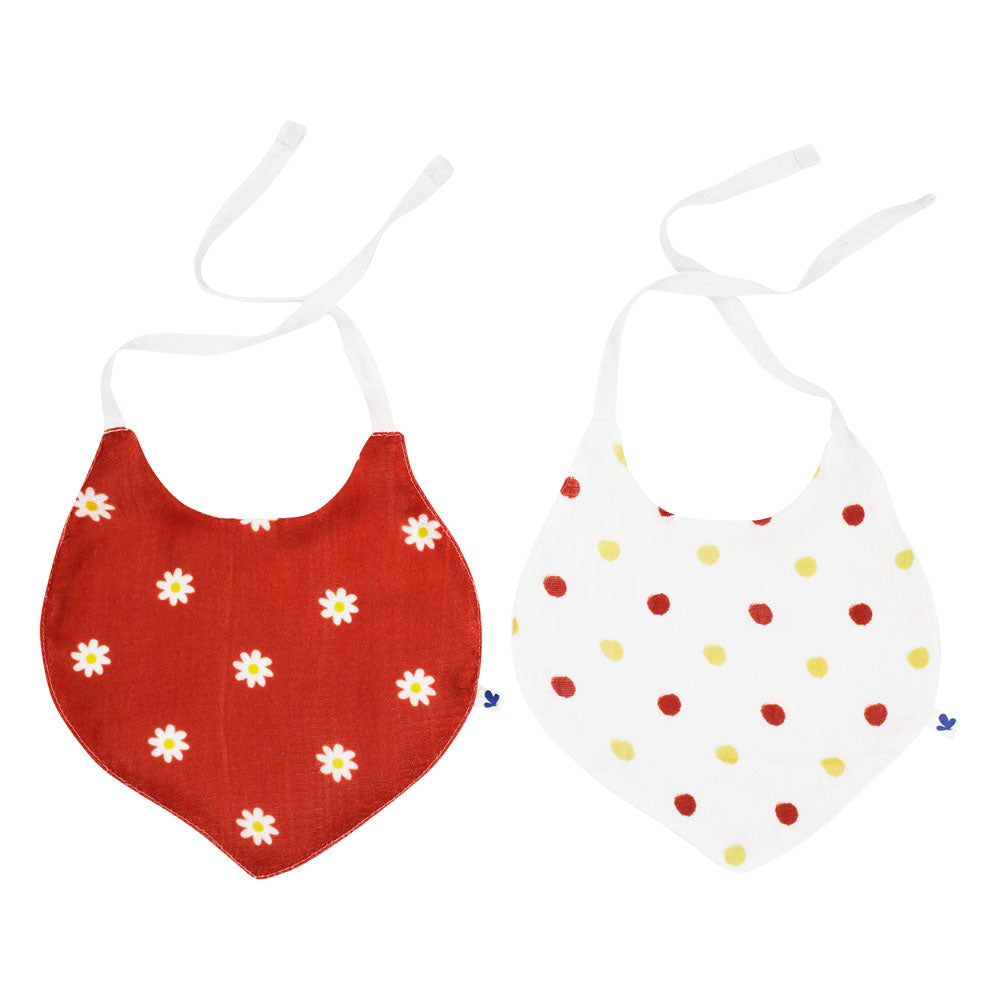 Set 2 Baberos Redondos y 2 Tipo Pañoleta de Muselina y Bambú Flores y Puntos