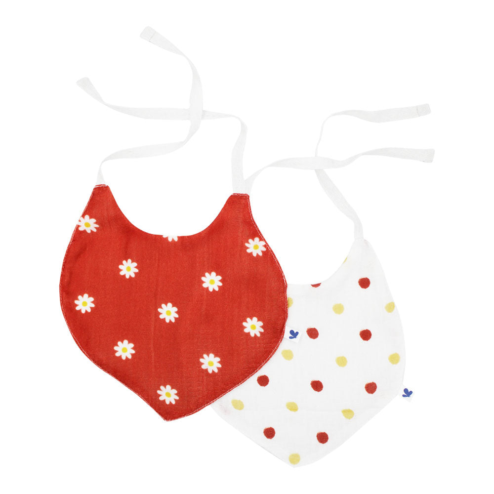 Set 2 Baberos Redondos y 2 Tipo Pañoleta de Muselina y Bambú Flores y Puntos