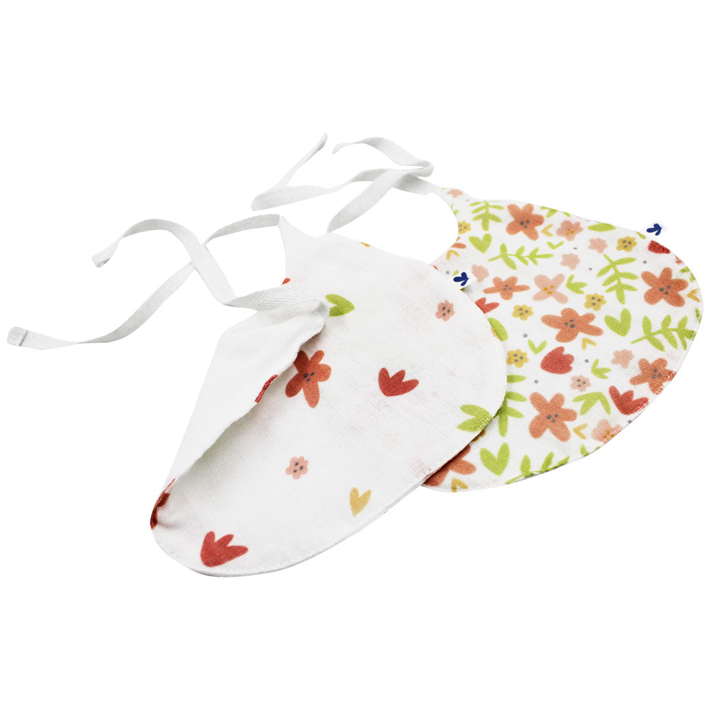 Set 2 Baberos Redondos y 2 Tipo Pañoleta de Muselina y Bambú Flores y Puntos